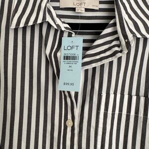 LOFT Men's Black and White Striped Casual Shirt